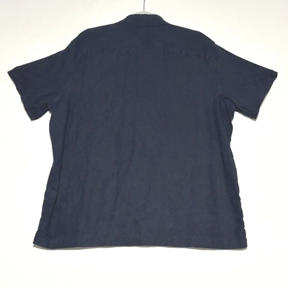 Banana Republic Shirt Mens XL‎ Navy Blue 100% Linen Short Sleeve Button Down
